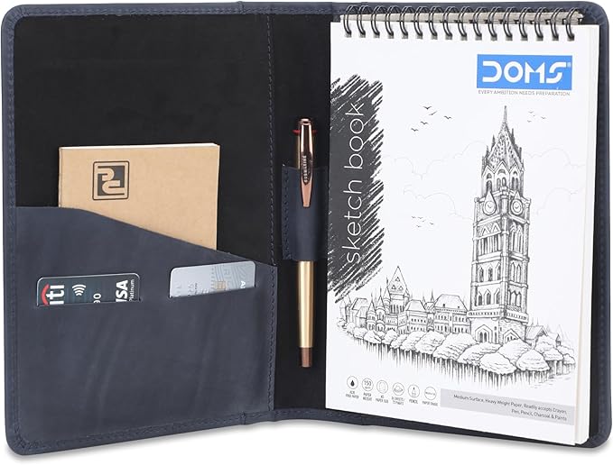 Leather Junior Padfolio for Men Women Business Portfolio Folder Compact 5 x 8 Legal Pad Organizer with Pen Loop Professional Resume Interview Document Holder Padfolio (Blue)