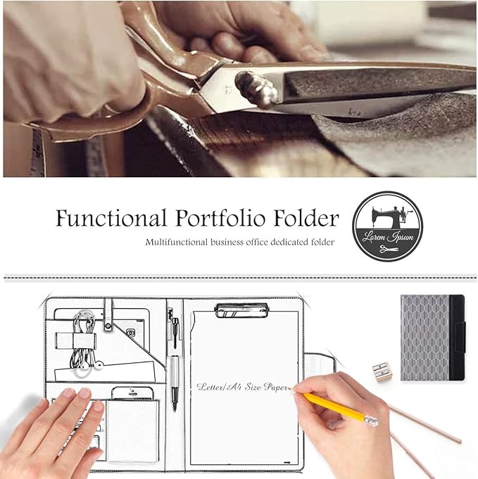 Toplive Portfolio Case Padfolio, Executive Business Document Organizer with Letter Size Clipboard, Business Card Holder, Tablet Sleeve, Perfect for Business School Office Conference, Tree-Black