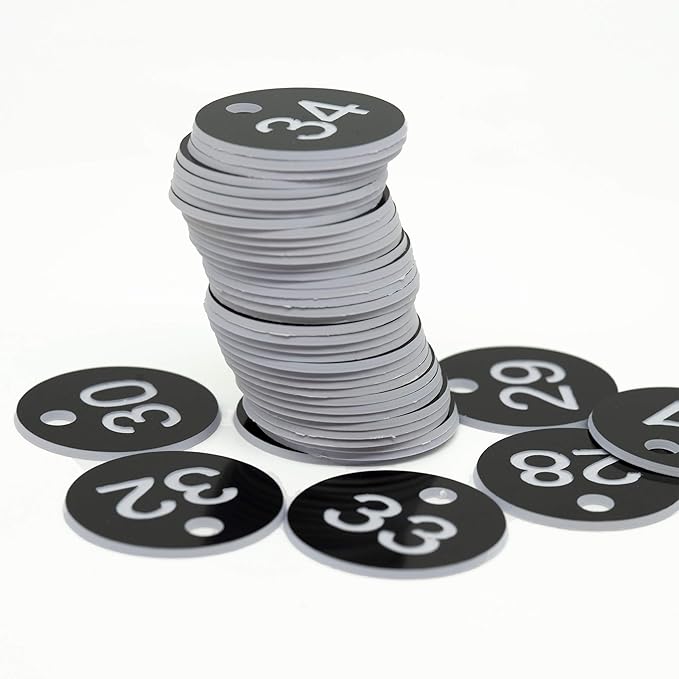 StayMax Plastic ID Number Tags Engraved Tags Key Tags Without Key Rings (Black, 501-1000)