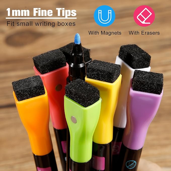 Magnetic Liquid Chalk Markers Wet Erase Markers for Acrylic Calendar Planning Board Clear Glass Writing Board Whiteboard Window/Mirror, 8 Pack, 8 Vibrant Color, 1mm Fine Tip