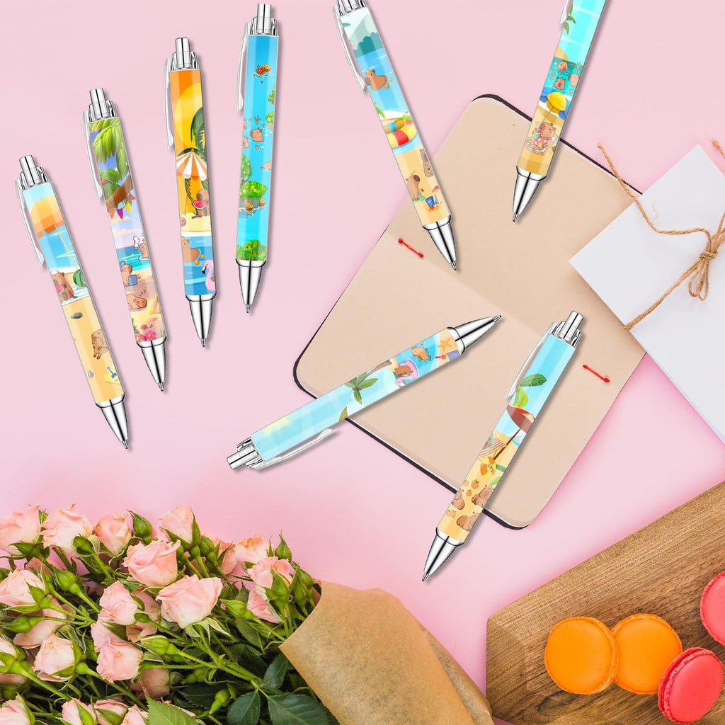 Idealmuzik 8-Pack Capybara Gel Pens – Cute Animal Pens with Unique Capybara Designs, Smooth Writing Ink Pens for School, Office, Journaling, Fun Gift for Kids, Teens & Capybara Lovers