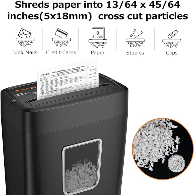 Bonsaii Paper Shredder, 8-Sheet Crosscut Shredder with 4.2 Gallon Bin Shred Credit Card/Mail/Staple/Clip, P-4 Security Level Document Shredder with Handle for Home Office (C261-C)
