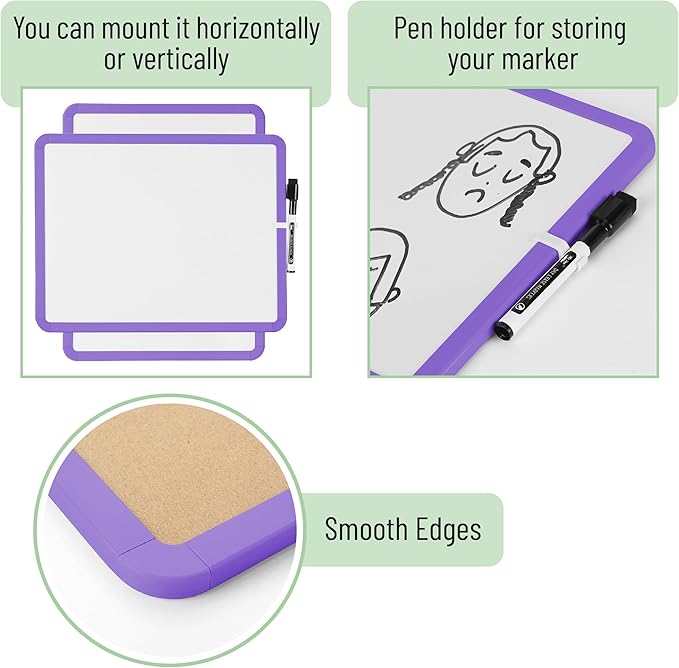 Mr. Pen- Dry Erase Board, 14” x 11” with a Black Dry Erase Marker, Purple Frame, Small White Board, White Board for Kids, White Board for Students, Small Dry Erase Board, Mini White Board