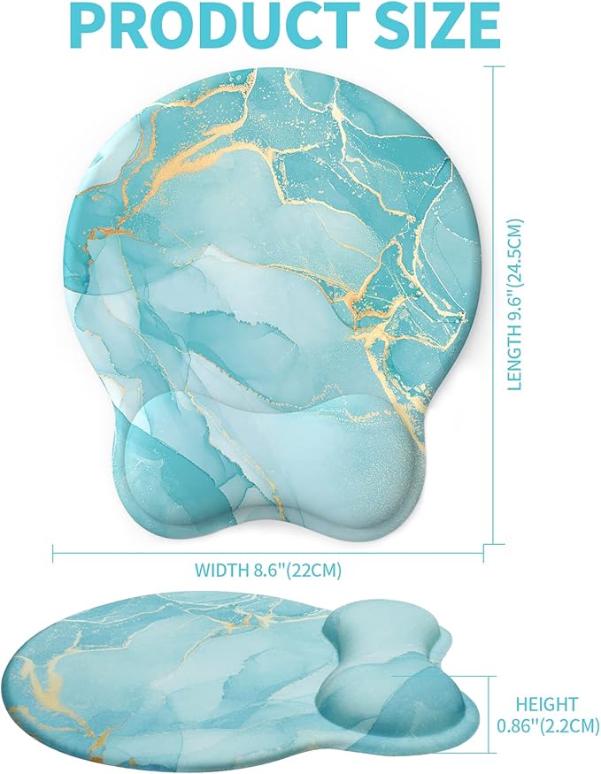 eulps Mouse Pad with Wrist Rest, Comfortable Computer Mousepad with Gel Wrist Support Smooth Surface and Non-Slip PU Base for Pain Relief, Laptop, Office & Home (Blue Marble)