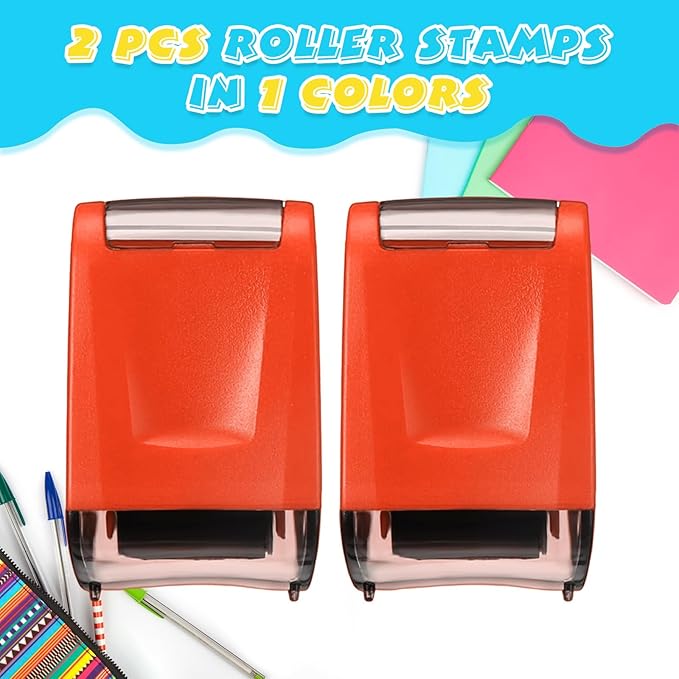 Sherr 2 Handwriting Line Stamp Roller Dashed Handwriting Lines Practice Roller Stamp for Kids, Teachers Kindergarten Education Classroom Back to School Need(2.72 x 2.44 x 1.54 Inch,Orange)