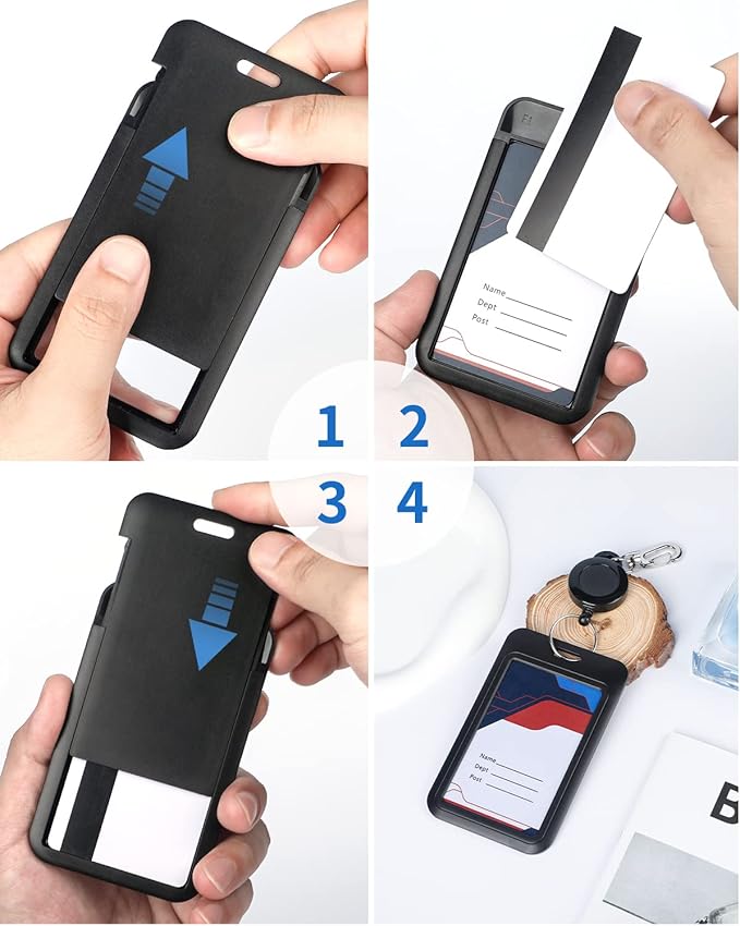 Uniclife 6 Pack Sliding ID Badge Holder Hard Black Vertical Plastic Card Case Protector Pouch with Clear Window for Office School ID Credit Cards Proximity Key Cards Driver’s Licenses and Passes