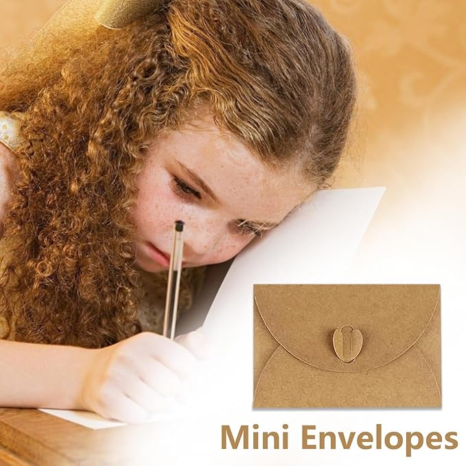 40 Pack Mini Envelopes with Heart Shaped Clasp, Small Kraft Paper Envelopes with Love You Card Cards with Blank Cards for Business Card for Gift Cards Weddings Party Favors (4.1 x 2.8 inch)