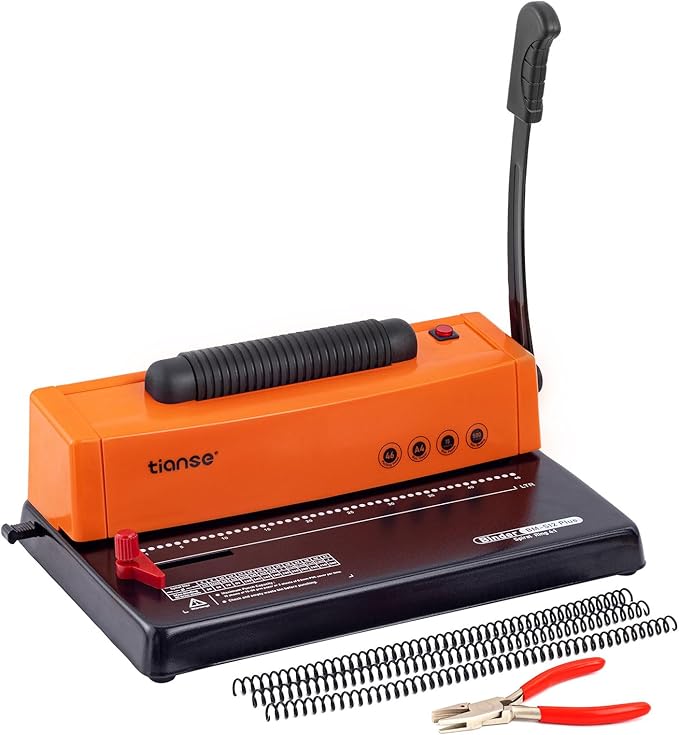 TIANSE Binding Machine, Spiral Coil Binder Machine, Manual Book Maker Punch Binder with Electric Coil Inserter,Suit for Letter Size / A4 / A5