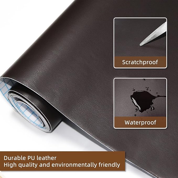 CHEIGHY Leather Repair Patch for Couches Self-Adhesive Leather Repair Tape kit for Furniture Sofa Vinyl Car Seats Couch Chairs Shoes Down Jackets (Brown, 17X79 inch)