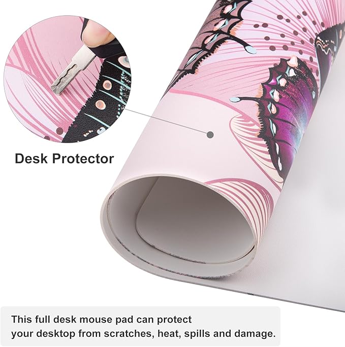 QIYI Large Mouse Pad, PU Leather Desk Blotter Protector, Waterproof Computer Desk Mat, Butterflies Keyboard Mouse Pads, Non Slip Base Home & Office Accessories, Extended Large Size 31.5" x 15.7"
