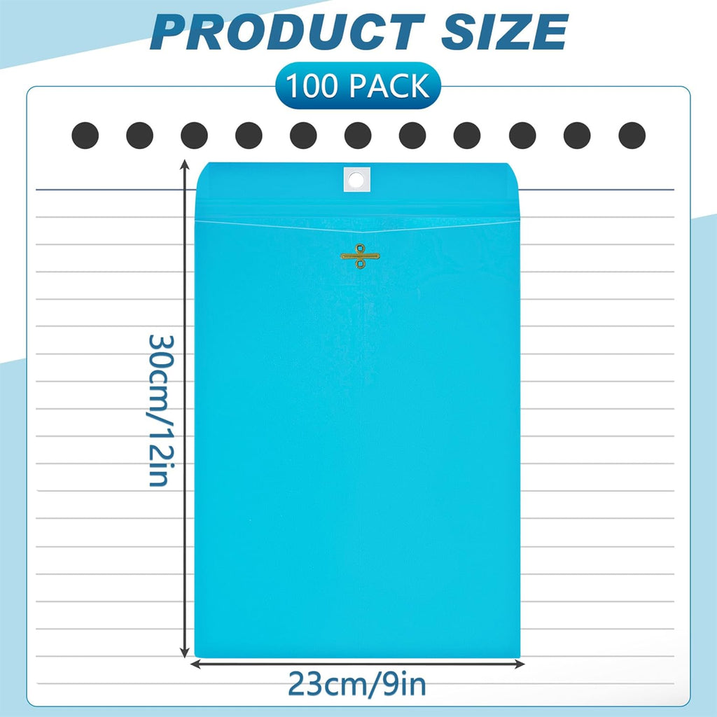 Geyee 100 Pcs Clasp Manilla Envelopes 9 x 12 Inch Gummed Colored Envelopes for Storing or Mailing for Home Office Business Supplies(Lake Blue)