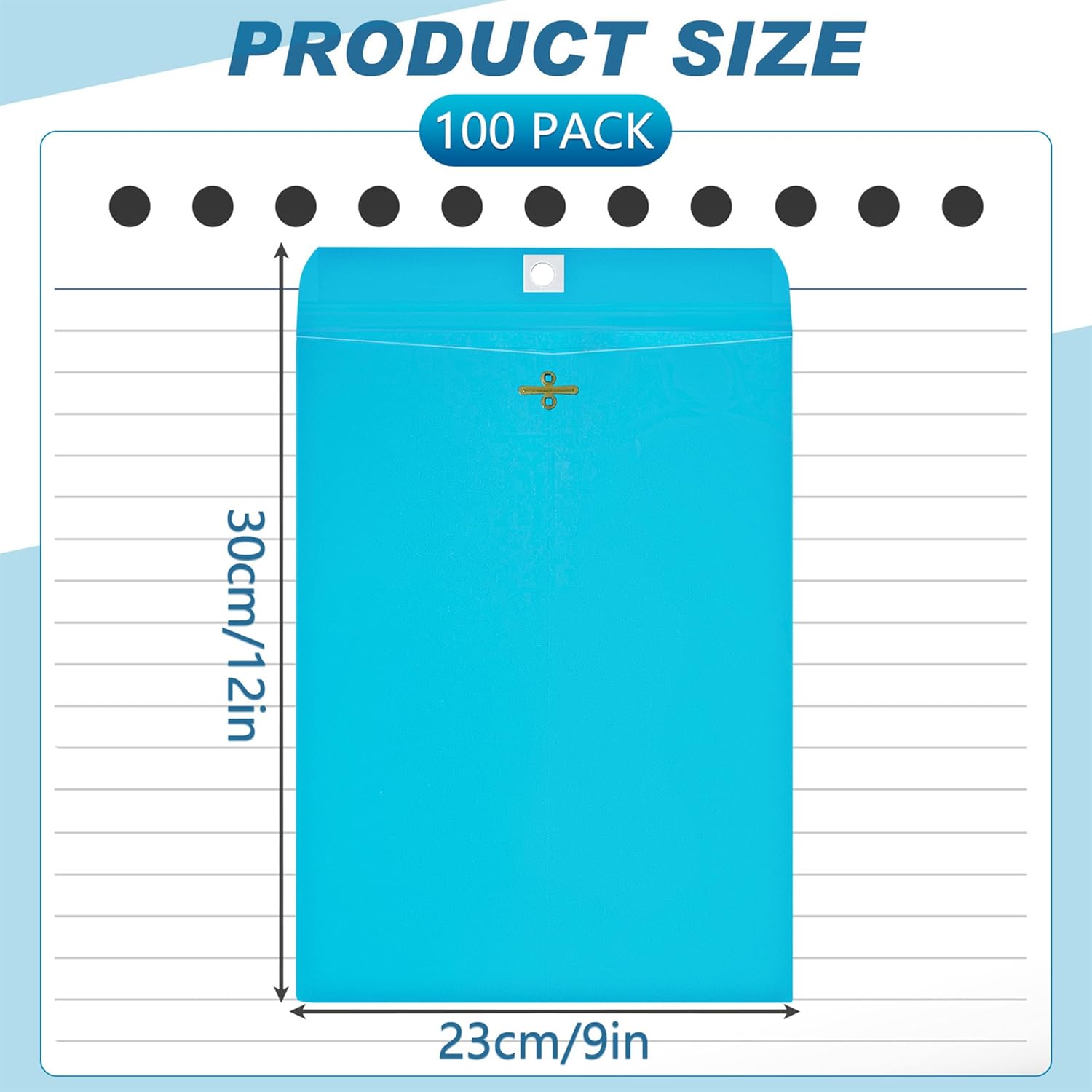 Geyee 100 Pcs Clasp Manilla Envelopes 9 x 12 Inch Gummed Colored Envelopes for Storing or Mailing for Home Office Business Supplies(Lake Blue)