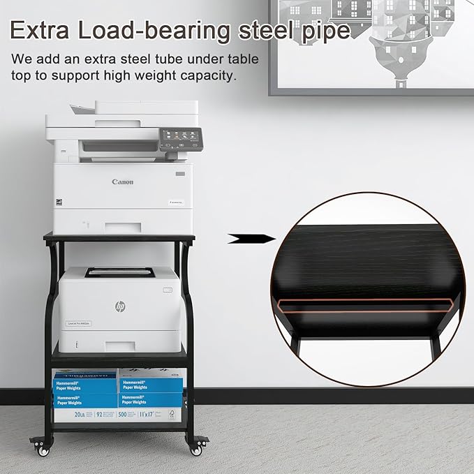 Natwind Large Printer Stand,24''x20''x29''Printer Table with Adjustable Storage Shelf,3 Tier Rolling Printer Cart with Wheels,Home Office Multifunctional Shelves for Heat Press,3D Printer (Black)