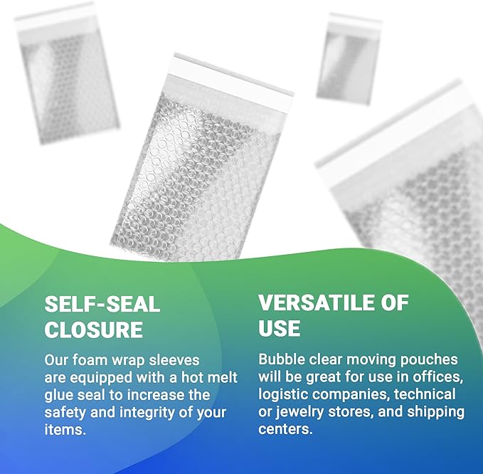 Clear Bubble Out Bags, 12 x 15.5 Inches. 100 Pack Self Seal Bubble Pouches. Polyethylene Clear Bubble Bags for Packing. Waterproof Clear Bubble Out Pouches for Fragile Things