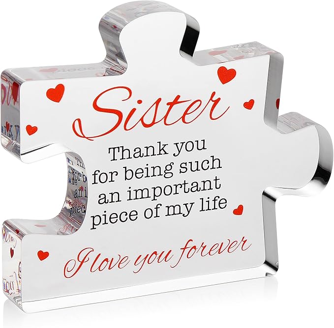 VELENTI Birthday Gifts for Sister - Engraved Acrylic Block Puzzle Sister Present - Cute Birthday Gifts from Sister,Paperweights Happy Birthday Sister Gift from Brother