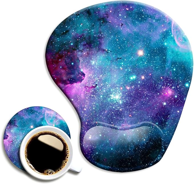 Ergonomic Mouse Pad with Wrist Support,Mouse Pads with Non-Slip PU Base for Home Office Working Studying Easy Typing & Pain Relief Blue Nebula