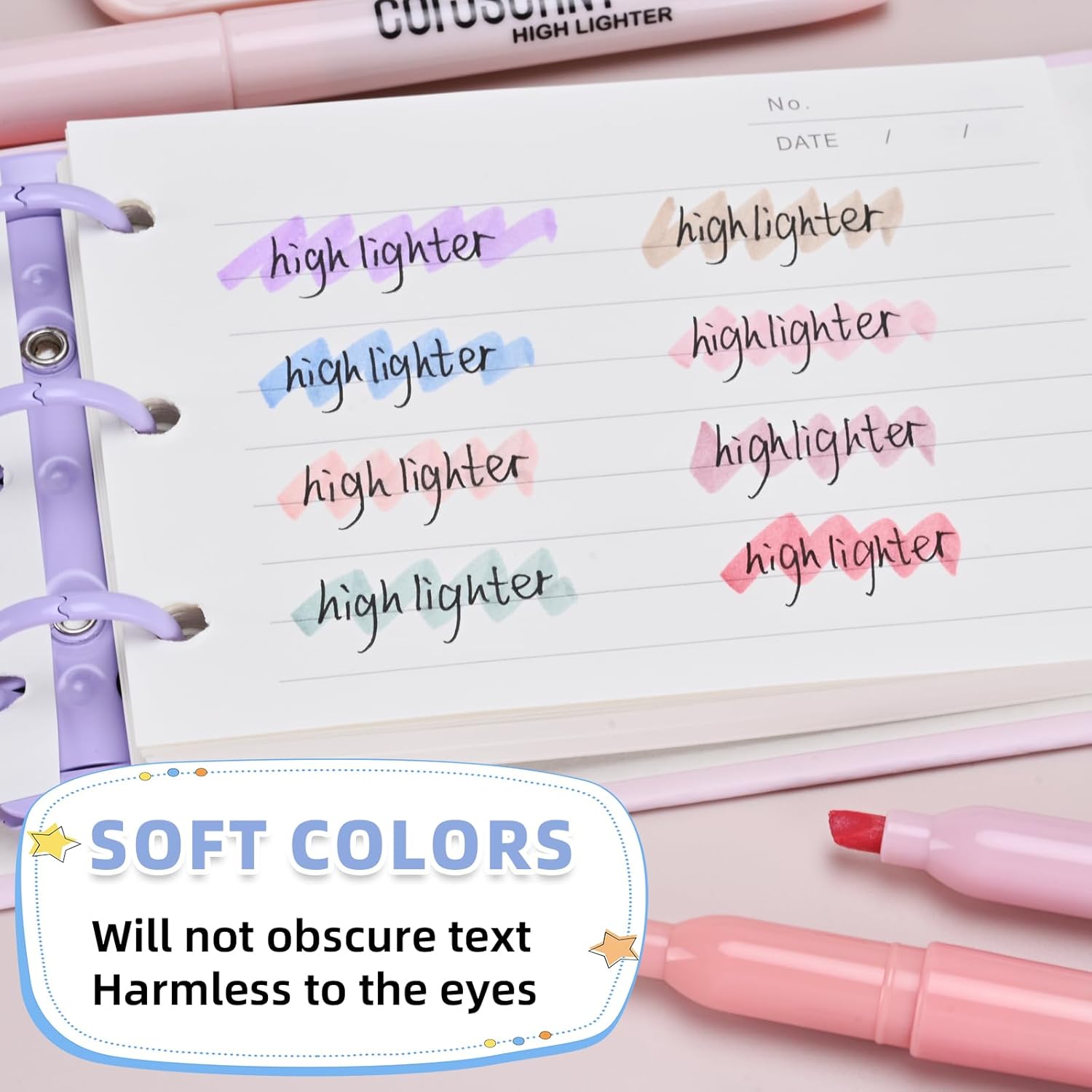 coruscant Pastel Highlighters Set, Assorted Colors Chisel Tip Cute Bible Highlighters, No Bleed Dry Quickly, for Journal Bible Study, Perfect for thin paper, School Office Supplies, 8 Pack