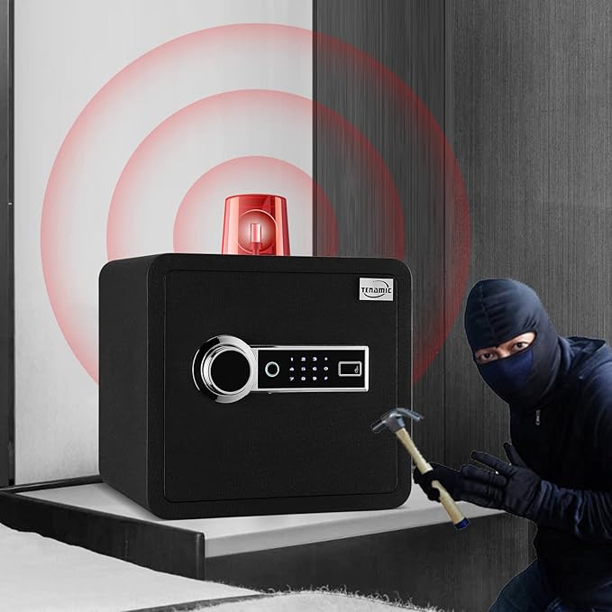 Tenamic Biometric Fingerprint Safe Box 1.41 Cuft Security Box with Induction Light and Leather, Solid Alloy Steel Home Cabinet Safe, Black