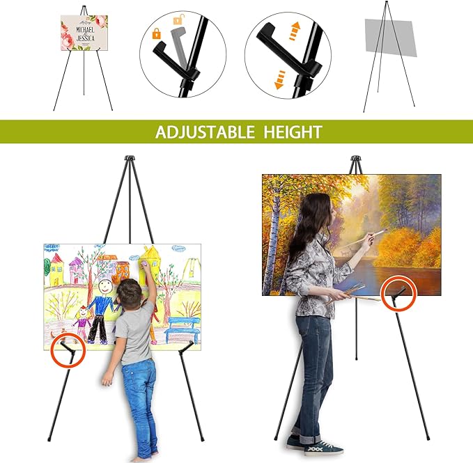 AROIC 63 "Easel Stand for Display, 6 Pack Portable Foldable Metal Easel, Easels for Signs Wedding Logos ,Arts, Painting,Adjustable Floor Easels with 6 Storage Bag