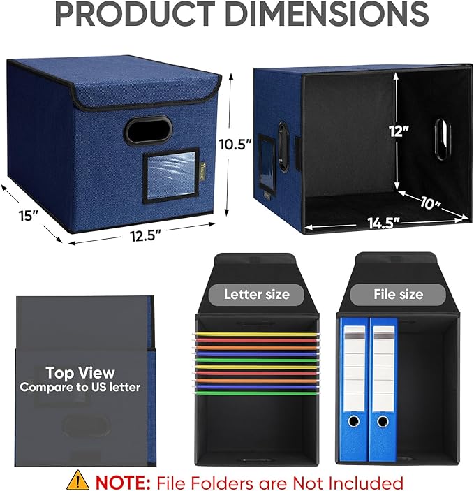 BALEINE File Organizer Box with Lid, Collapsible File Folder Organizer with Plastic Slide, Hanging File Folder Box for Office Document Storage (1 Pack, Blue)