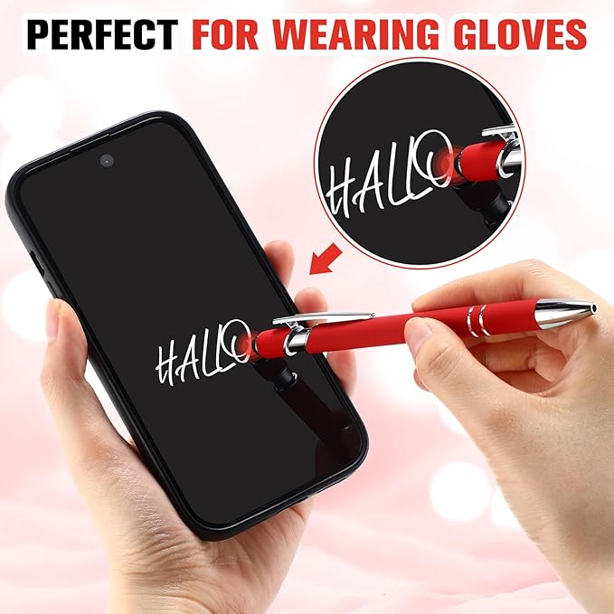 Zonon 38 Pieces Rubberized Ballpoint Pen with Stylus Tip Stylish Metal Pen Capactive Styli with Soft Rubberized Grip, Black Ink for Most Devices(Red)