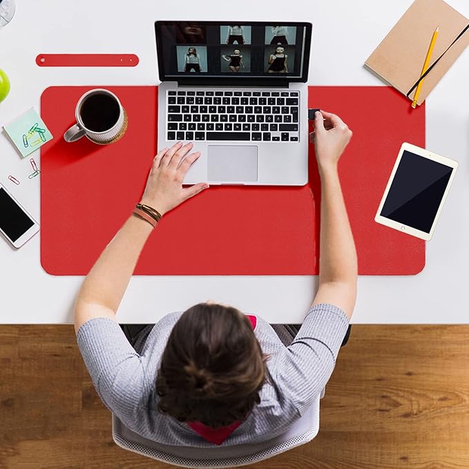 ‎Boutilon Leather Desk Pad 30" x14",Non-Slip Mouse Pad,Office Desk Mat,Waterprooft PU Leather Desk Blotter,Desk Pad Protector,Desk Writing Pad for Home Office Decor (M-Red)