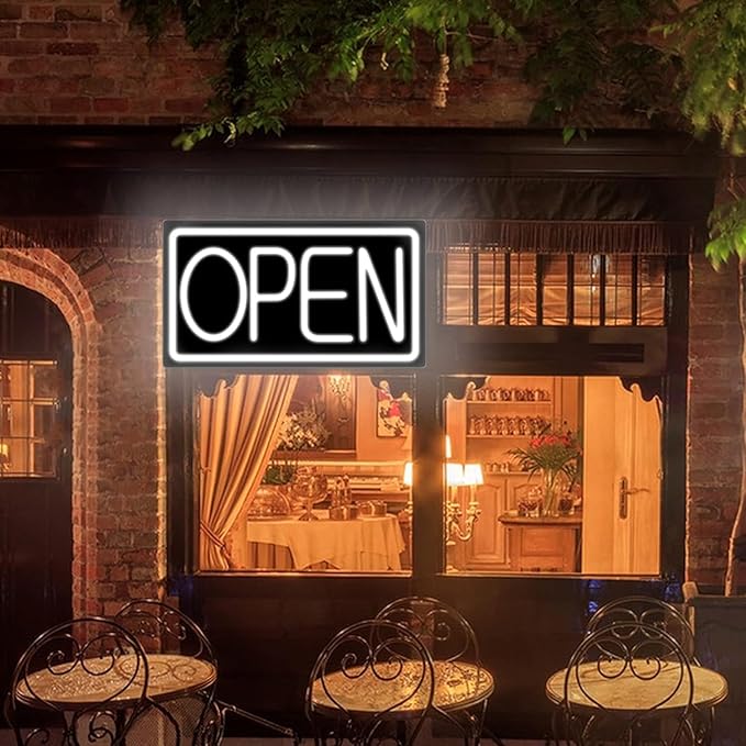 Open Signs for Business Ultra Bright LED Neon Open Signs for Business Storefront Window Glass Door Shop Store Florists Bar Salon Pubs with ON/OFF Switch (White/Black Backing, 32 Inch)