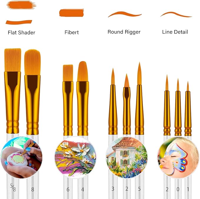 Paint Brushes Set, 20 Pcs Paint Brushes for Acrylic Painting, Oil Watercolor Acrylic Paint Brush, Artist Paintbrushes for Body Face Rock Canvas, Kids Adult Drawing Arts Crafts Supplies, White