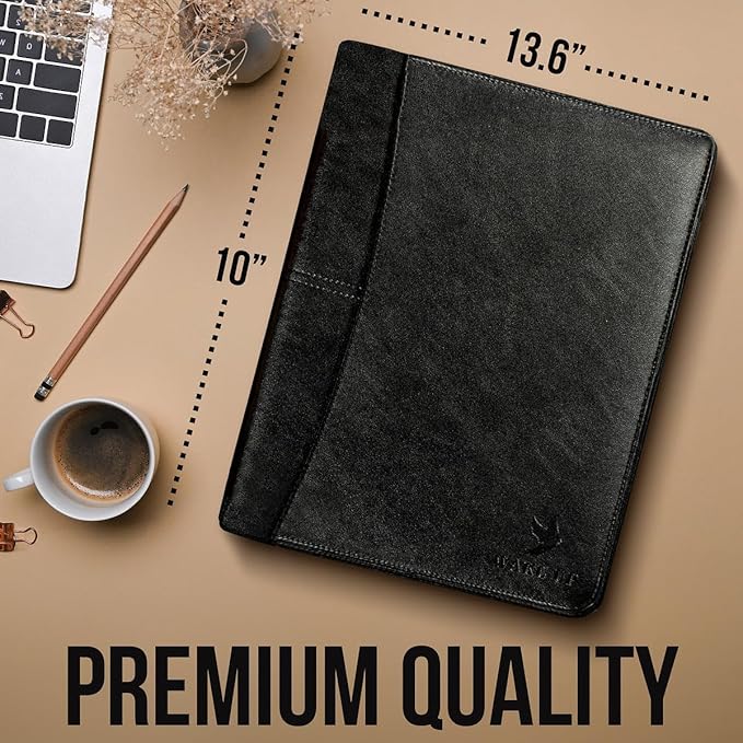 Premium Leather Portfolio Folder Set, Professional Padfolio for Women & Men, Textured Synthetic Leather, Zippered Business Binder, Clipboard, Legal Pad, A4 Notepad Holder,Interviews, Meetings