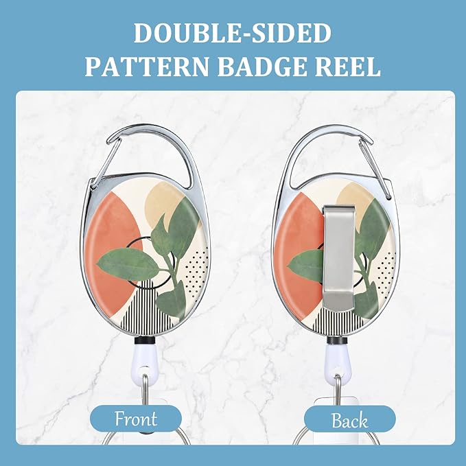 Badge Reels Retractable Double Sided Color Print Pattern Holders with Retractable Keychain and Badge Clip, Durable Nylon Rope, Foliage