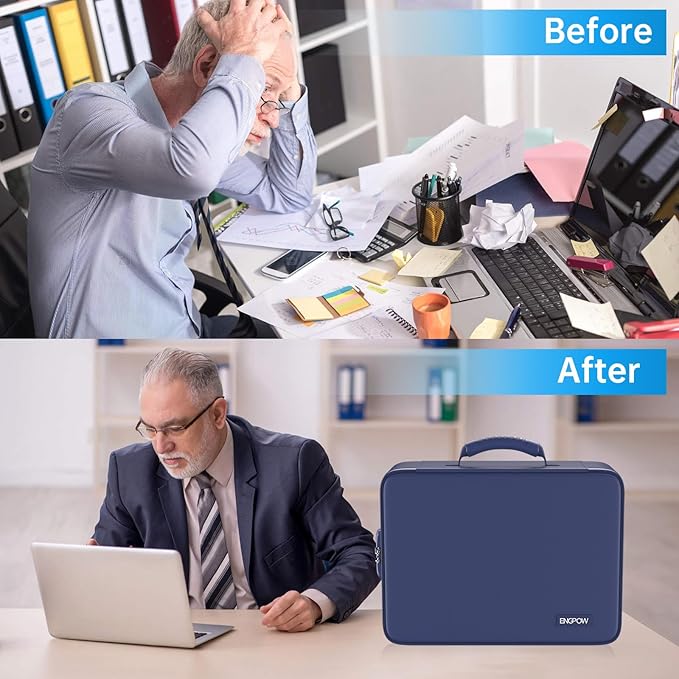 ENGPOW 5200℉ Fireproof File Organizer Bag with 13 Pocket Accordion File Folder,Document Organizer Box with Lock&Labels,Multi-Layer Portable Home Travel Safe Storage Box for Important Documents,Blue