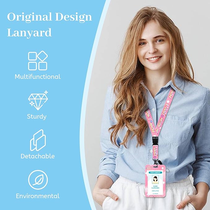 Lanyards for Id Badges, Cute Funny Badge Holder with Retractable Reel Clip, Work Name Tags Keychain Lanyard ID Card Protector Cover Case for Women Teacher Nurse Nursing Doctor Office