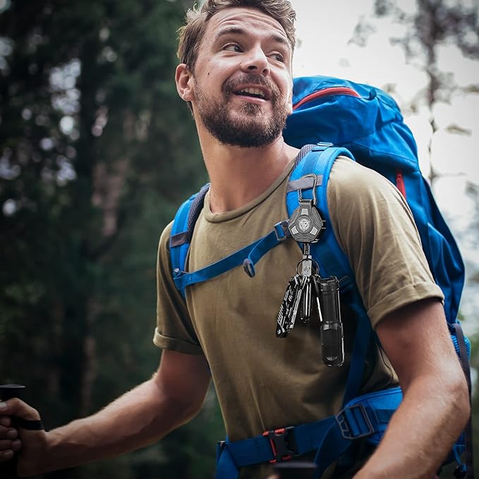 Retractable Keychain Heavy Duty, Badge Reels Retractable, Tactical ID Badge Holder with Upgraded Zinc Alloy Carabiner, 31.5'' Coated Steel Cord, Bearing 8.0 oz- 1pcs