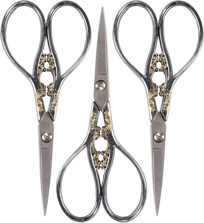 JubileeYarn Scrollwork Embroidery Craft Scissors - Silver - 3 Scissors