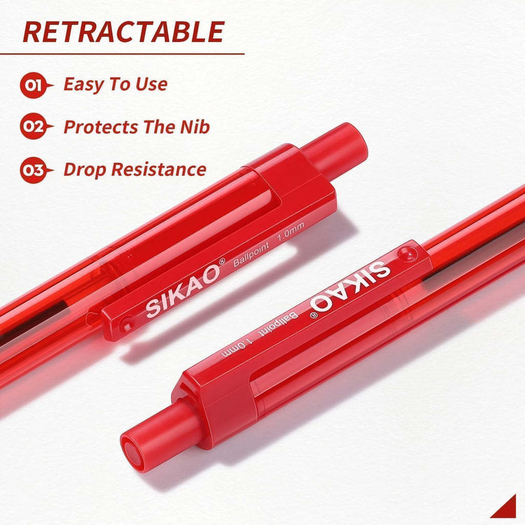 Red Pens | 16 Pack Retractable Ballpoint Pens Multipack | Red Ink Medium Point 1.0mm | Smooth Writing Ball Point Pens | School Office Supplies(Red Ink)