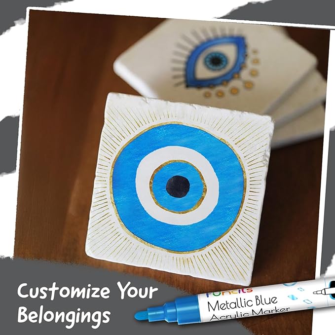 5 Metallic Acrylic Blue Paint Pen - Extra Fine Tip, Thin & Jumbo (1mm, 3mm, 6mm, 10mm, 15mm) - Blue Paint Markers for Metal, Fabric, Plastic, Canvas, Wood, Rock Painting, Glass, Permanent Marker