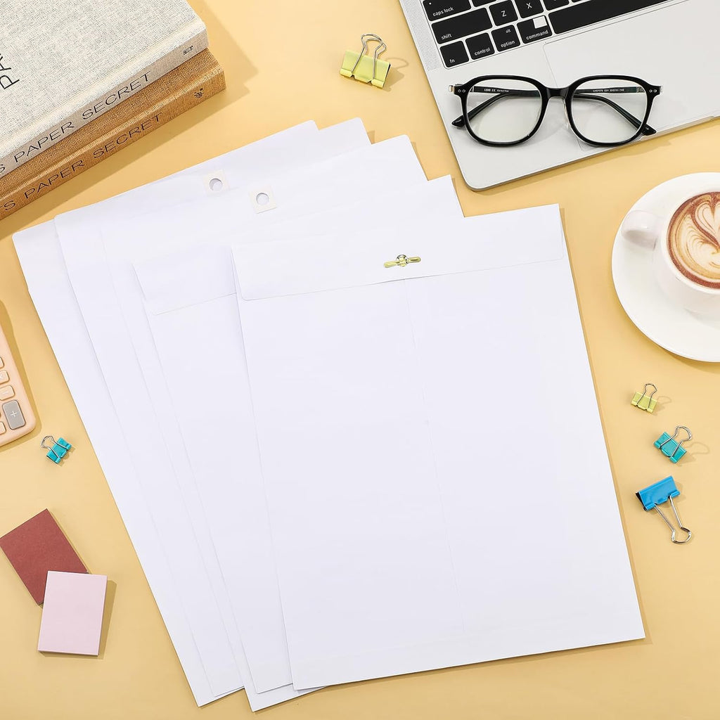 Teling 50 Pcs Manilla Envelopes Clasp Kraft Catalog with Closure for Storing Mailing 28 lb Kraft Envelope Paper for Office Document School Business Home(White,9 * 12)