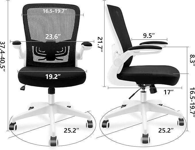 FelixKing Office Chair, Ergonomic Desk Chair with Adjustable Height and Lumbar Support Swivel Game Chair Desk Computer Chair with Flip up Armrests for Conference Room (White)