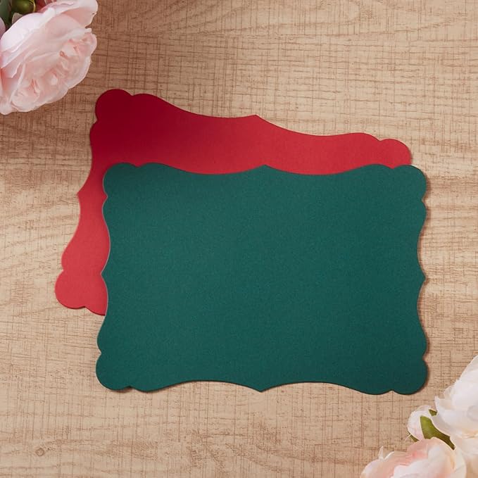 50 Pack Christmas Blank Kraft Cards Cardstock Thick Paper Brown Greeting Cards for DIY Gift Card Menus, Baby Shower and Wedding Invitations (Christmas Red/Green, 4x6IN)