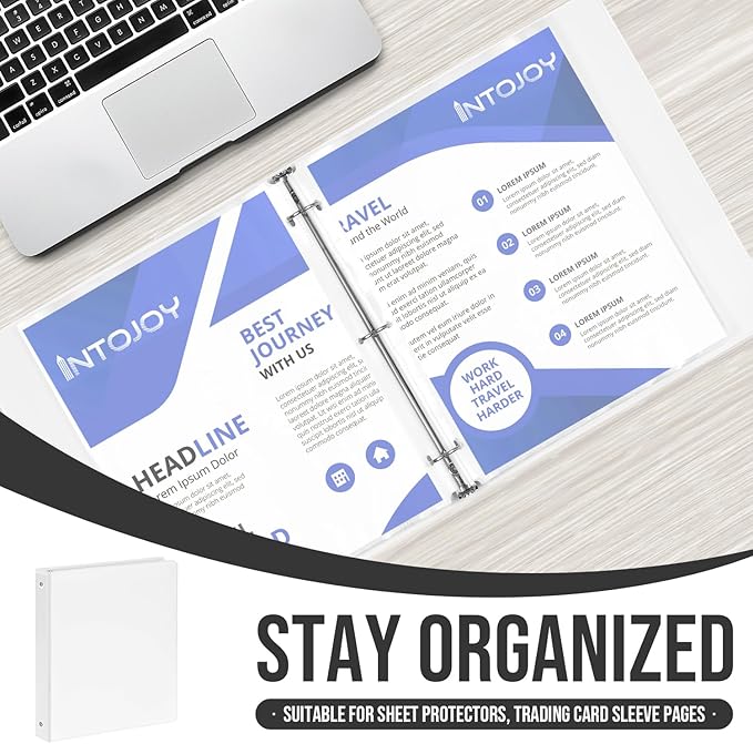 3 Ring Binder 1 Inch, IntoJoy 6 Pack Clear View 3 Hole Binder PVC-Free Fits 8.5x11 Inch Paper Flexible Round Ring Binders for School Office Home Binder Supplies (White)