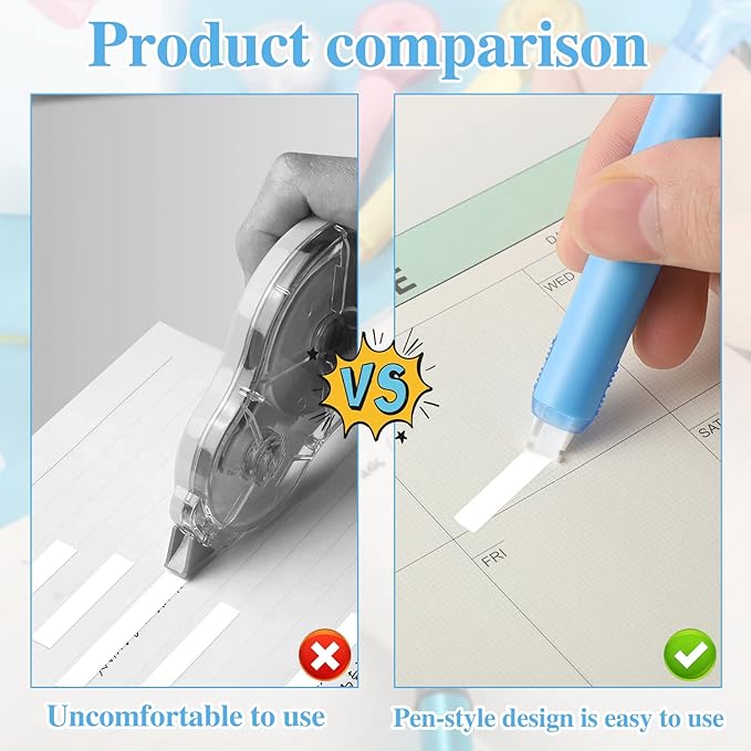 BESARME 6 Pieces White Out Correction Tape Pen, Push Pull Protective, Easy to Use Applicator for Instant School Office Supplies, 1/5 X 236 Inch