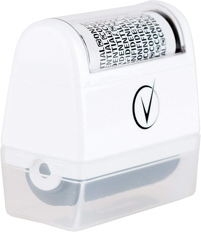Identity Theft Protection Roller Stamps Wide Kit - Confidential Roller Stamp, Anti Theft, Privacy & Security Stamp, Designed for ID Blackout Security - Classy White with 3 Refills