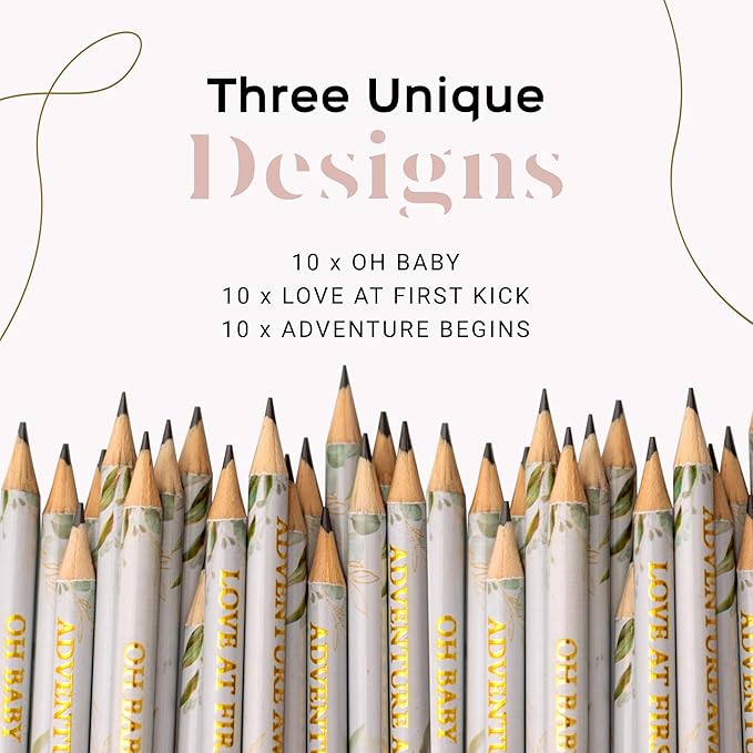 Markt Mini Pencils For Baby Shower Games For Girl Or Boy, Heart Pencils, Small Pencil Set (Greenery, Eucalyptus)