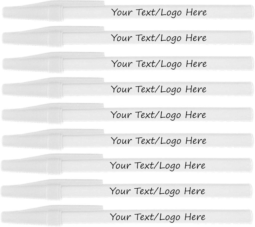 Personalized Stick Pens With your Custom Logo or Text-500 Pack Bulk-for Businesses, Parties, and Events, Custom Printed Slim Ballpoint Pens Colored with Cap, White, Black Ink