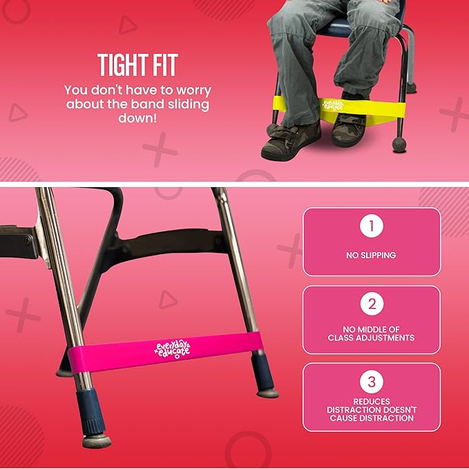 Chair Bands for Kids with Fidgety Feet - Fidget Bands for Classroom Chairs, Feety Bands, Sensory Flexible Bands, ADHD Chair Bands for Kids, Anti-Snap Bands for Desk and Seats Multicolor (Pack of 12)