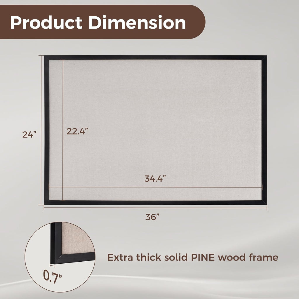 Fun Memories Cork Board Bulletin Board for Office, 24" x 36" Pine Wooden Framed Corkboard, Wall Mounted Notice Pin Board for School Home & Office, Black