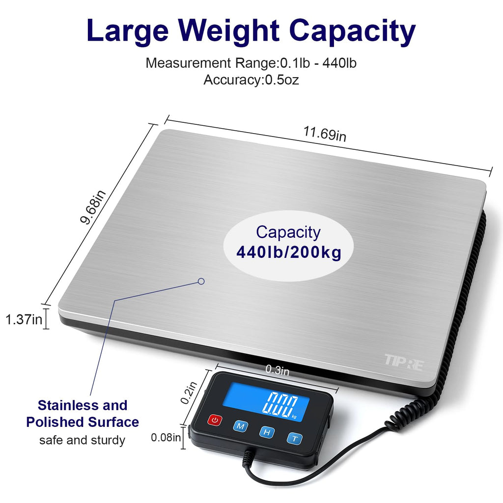 Digital Shipping Postal Scale 0.5 oz High Accuracy！440lb Commercial Weight Scale for Package, Small Business, Mail, Warehouse, Home, Battery & Charging Cable Included