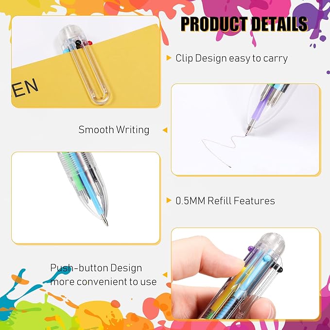 Handepo 150 Pcs 6 in 1 Multicolor Ballpoint Pen Bulk 0.5 mm 6 Color Retractable Ballpoint Pack Colorful Ink Rainbow Pen Supplies Party Favors for Office School Teacher Gift Carnival Reward