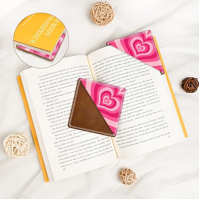 Personalized Leather Bookmarks, Fun & Cute Book Accessories for Reading Lovers, Unbreakable Page Markers for Women Men Girls Boys Student Teacher Kids Retirement Birthday Gifts (Pink Heart)