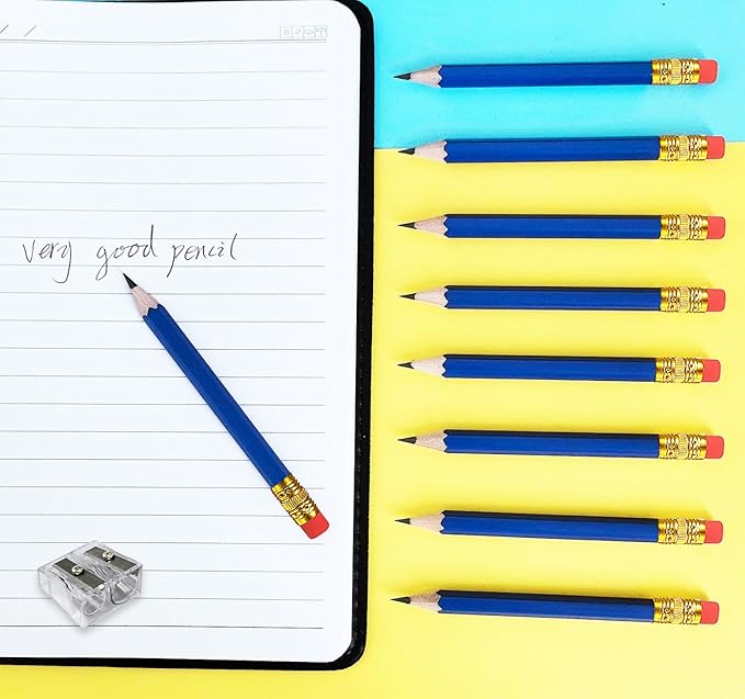 Adhere 25pcs Golf Pencils with Eraser Pre sharpened Hexagon half Wooden Pencils Graphite 2B for Golf Event Scoring,Classroom,Wedding,Company Meetings,Pew, Pocket (Blue)